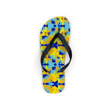 Cargar imagen en el visor de la galería, Yellow Blue Neon Camouflage Flip Flops by The Photo Access
