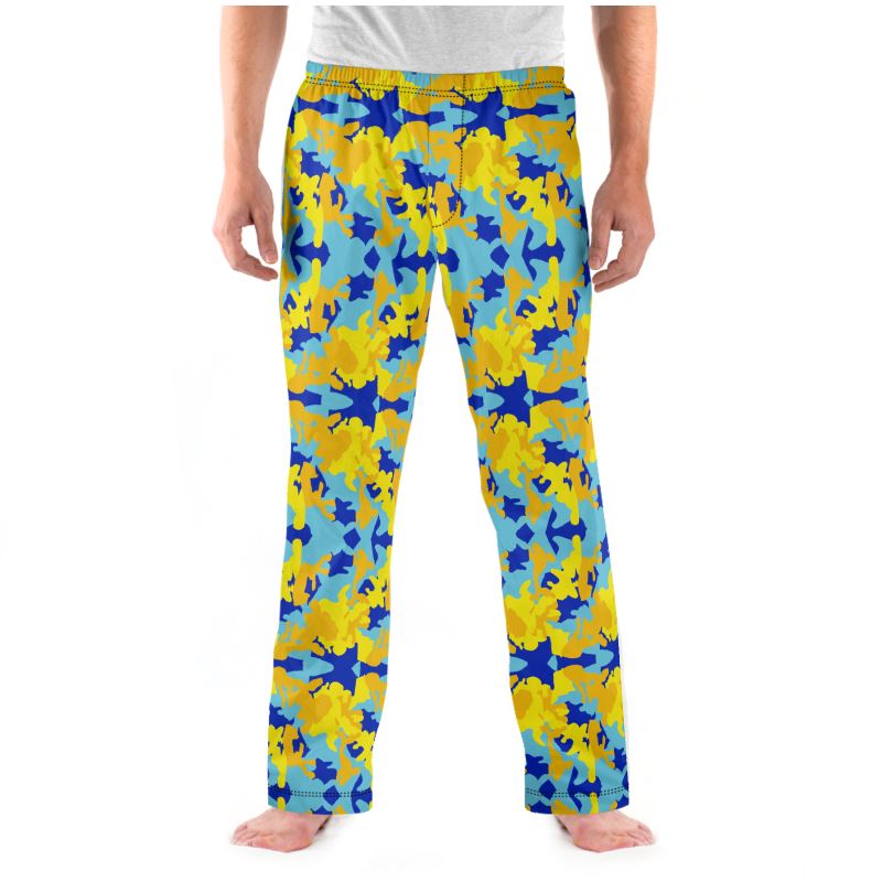 Yellow Blue Neon Camouflage Mens Pyjama Bottoms by The Photo Access