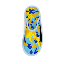 Load image into Gallery viewer, Yellow Blue Neon Camouflage Slippers by The Photo Access
