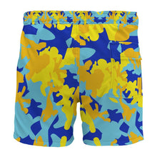 Load image into Gallery viewer, Yellow Blue Neon Camouflage Board Shorts by The Photo Access
