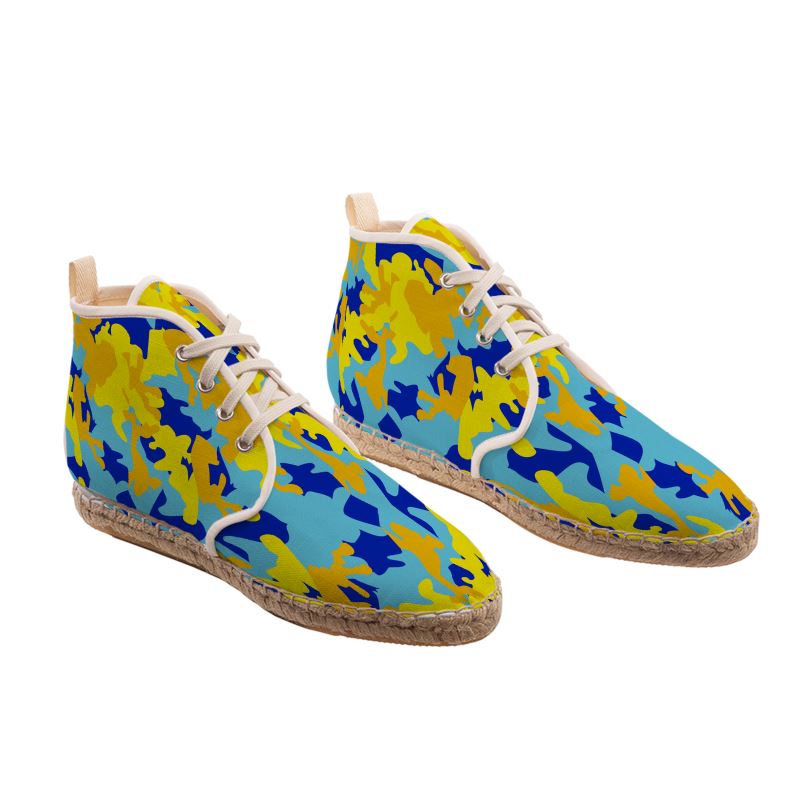 Yellow Blue Neon Camouflage Hi Top Espadrilles by The Photo Access
