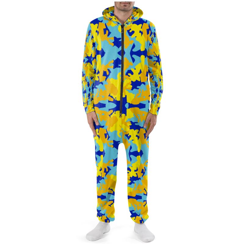 Yellow Blue Neon Camouflage Cut & Sew Onesie by The Photo Access