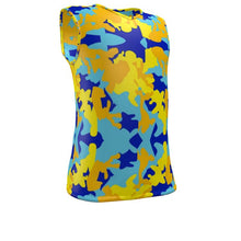 Lade das Bild in den Galerie-Viewer, Yellow Blue Neon Camouflage Mens Slim Fit Sleeveless Top With Round And V-Neck by The Photo Access
