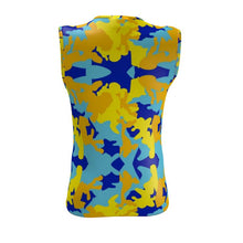 गैलरी व्यूवर में इमेज लोड करें, Yellow Blue Neon Camouflage Mens Slim Fit Sleeveless Top With Round And V-Neck by The Photo Access
