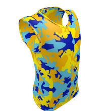 गैलरी व्यूवर में इमेज लोड करें, Yellow Blue Neon Camouflage Mens Slim Fit Sleeveless Top With Round And V-Neck by The Photo Access
