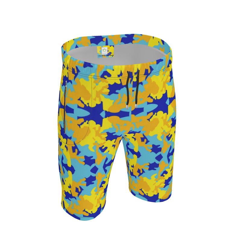 Yellow Blue Neon Camouflage Mens Sweat Shorts by The Photo Access