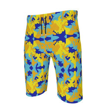 Cargar imagen en el visor de la galería, Yellow Blue Neon Camouflage Mens Sweat Shorts by The Photo Access
