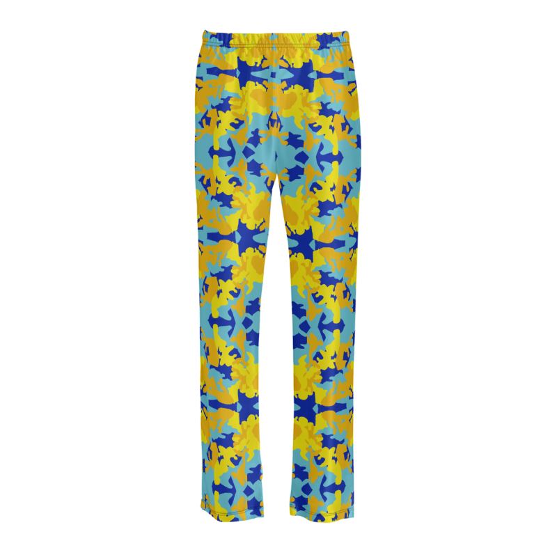 Yellow Blue Neon Camouflage Ladies Silk Pyjama Bottoms by The Photo Access
