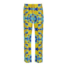 Load image into Gallery viewer, Yellow Blue Neon Camouflage Ladies Silk Pyjama Bottoms by The Photo Access
