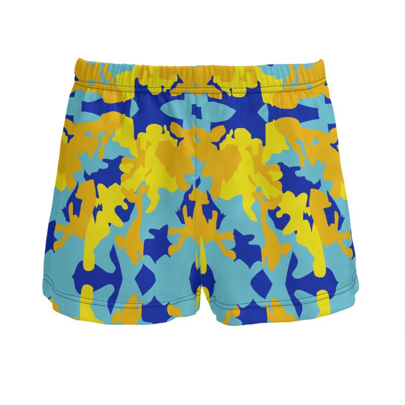 Yellow Blue Neon Camouflage Ladies Silk Pyjama Shorts by The Photo Access