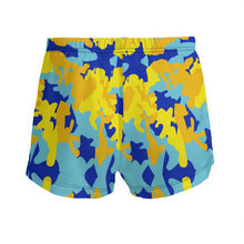 Cargar imagen en el visor de la galería, Yellow Blue Neon Camouflage Ladies Silk Pyjama Shorts by The Photo Access
