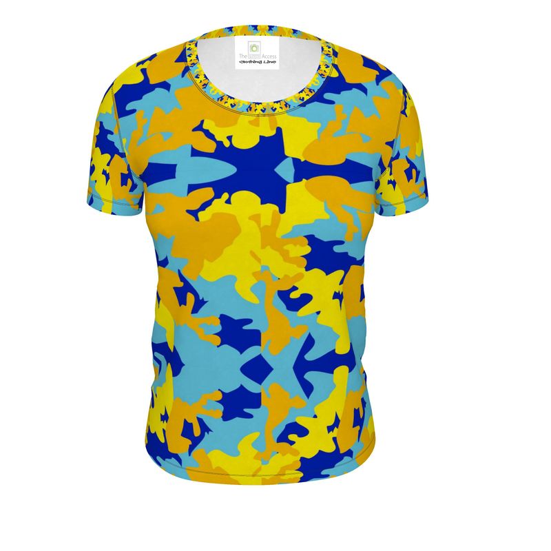 Yellow Blue Neon Camouflage Ladies Cut And Sew T-Shirt by The Photo Access
