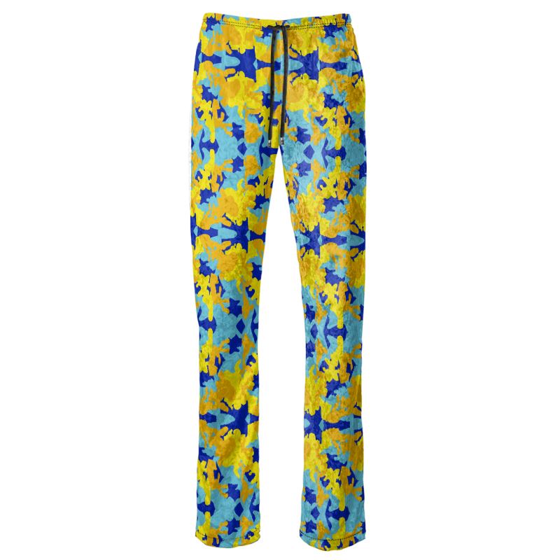 Yellow Blue Neon Camouflage Womens Trousers by The Photo Access
