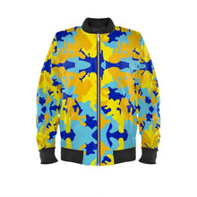 Load image into Gallery viewer, Yellow Blue Neon Camouflage Ladies Bomber Jacket by The Photo Access
