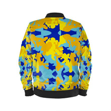 Load image into Gallery viewer, Yellow Blue Neon Camouflage Ladies Bomber Jacket by The Photo Access
