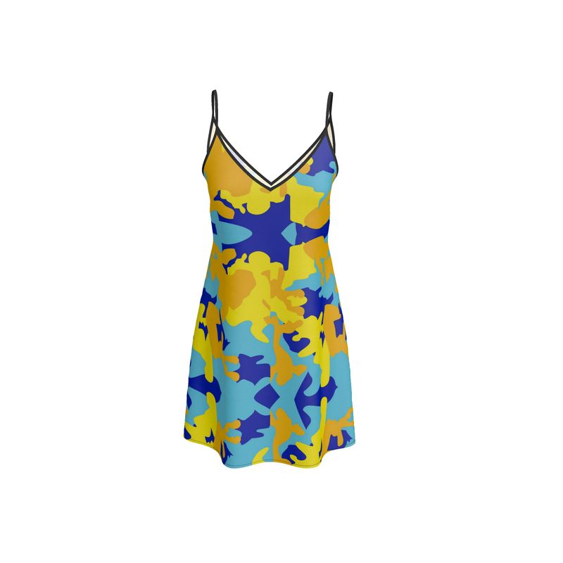 Yellow Blue Neon Camouflage Slip Dress by The Photo Access