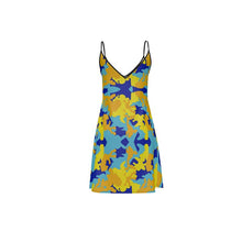 将图片加载到图库查看器，Yellow Blue Neon Camouflage Slip Dress by The Photo Access
