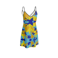 Cargar imagen en el visor de la galería, Yellow Blue Neon Camouflage Slip Dress by The Photo Access
