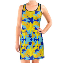 将图片加载到图库查看器，Yellow Blue Neon Camouflage Vest Dress by The Photo Access
