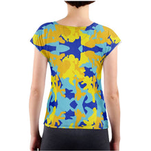 Load image into Gallery viewer, Yellow Blue Neon Camouflage Ladies T-Shirt by The Photo Access
