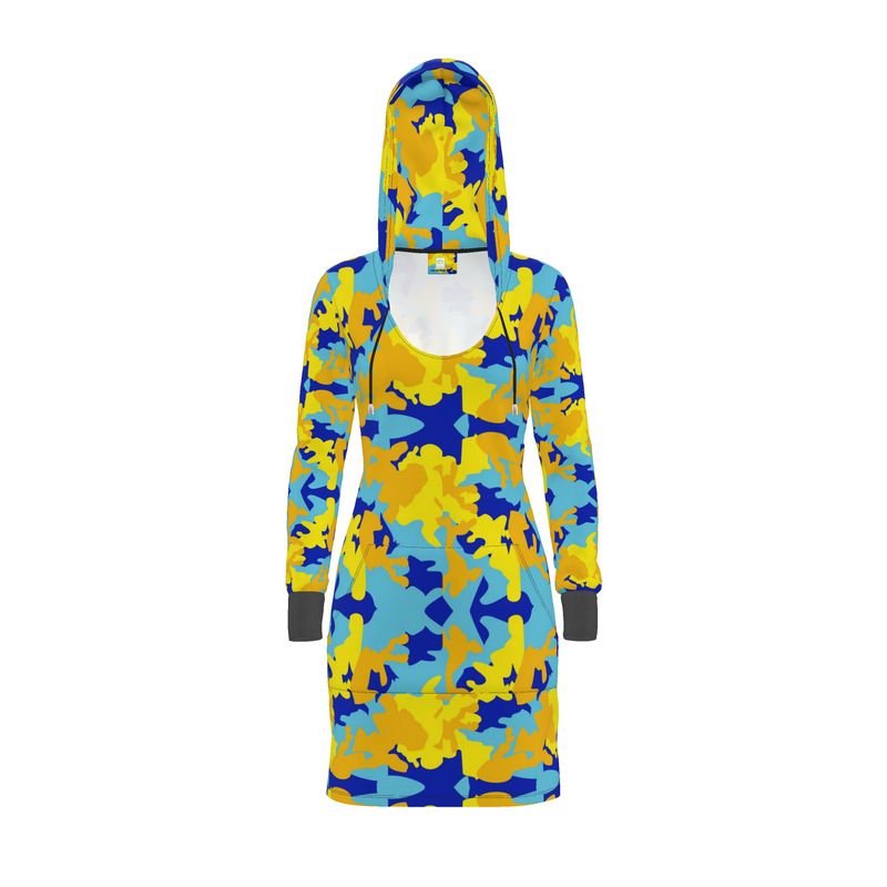 Yellow Blue Neon Camouflage Hoody Dress by The Photo Access