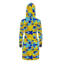 将图片加载到图库查看器，Yellow Blue Neon Camouflage Hoody Dress by The Photo Access
