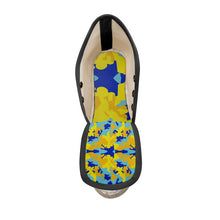 Load image into Gallery viewer, Yellow Blue Neon Camouflage Ladies Wedge Espadrilles by The Photo Access
