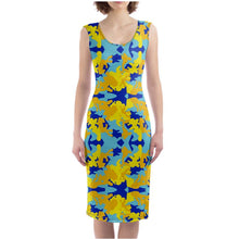 Lade das Bild in den Galerie-Viewer, Yellow Blue Neon Camouflage Bodycon Dress by The Photo Access
