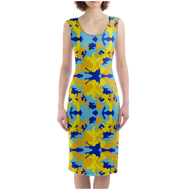 Yellow Blue Neon Camouflage Bodycon Dress by The Photo Access