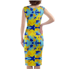 将图片加载到图库查看器，Yellow Blue Neon Camouflage Bodycon Dress by The Photo Access
