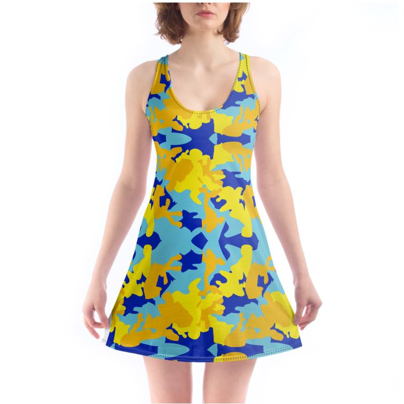 Yellow Blue Neon Camouflage Beach Dress by The Photo Access