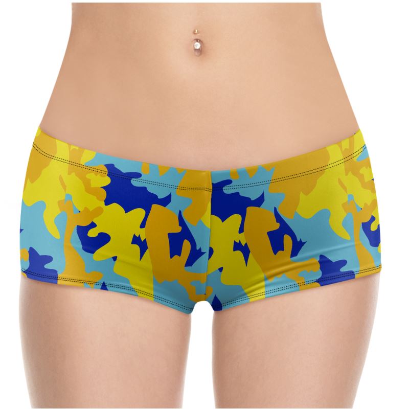Yellow Blue Neon Camouflage Hot Pants by The Photo Access