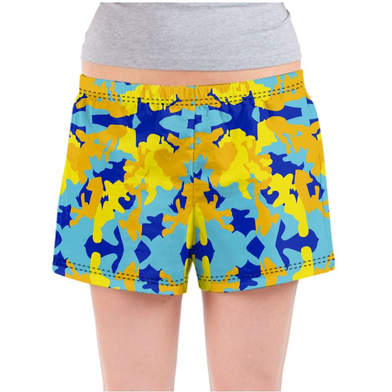 Yellow Blue Neon Camouflage Ladies Pyjama Shorts by The Photo Access