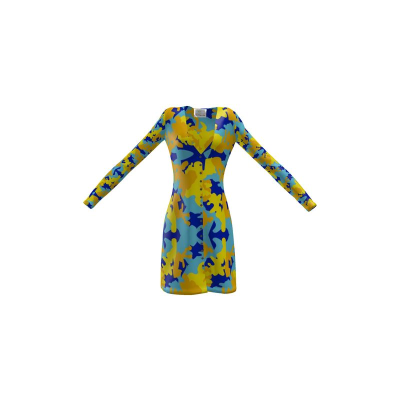 Yellow Blue Neon Camouflage Ladies Cardigan by The Photo Access