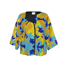 Load image into Gallery viewer, Yellow Blue Neon Camouflage Kimono Jacket by The Photo Access
