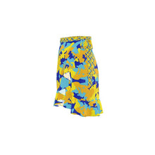 将图片加载到图库查看器，Yellow Blue Neon Camouflage Flounce Skirt by The Photo Access

