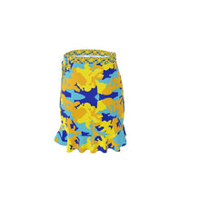 将图片加载到图库查看器，Yellow Blue Neon Camouflage Flounce Skirt by The Photo Access
