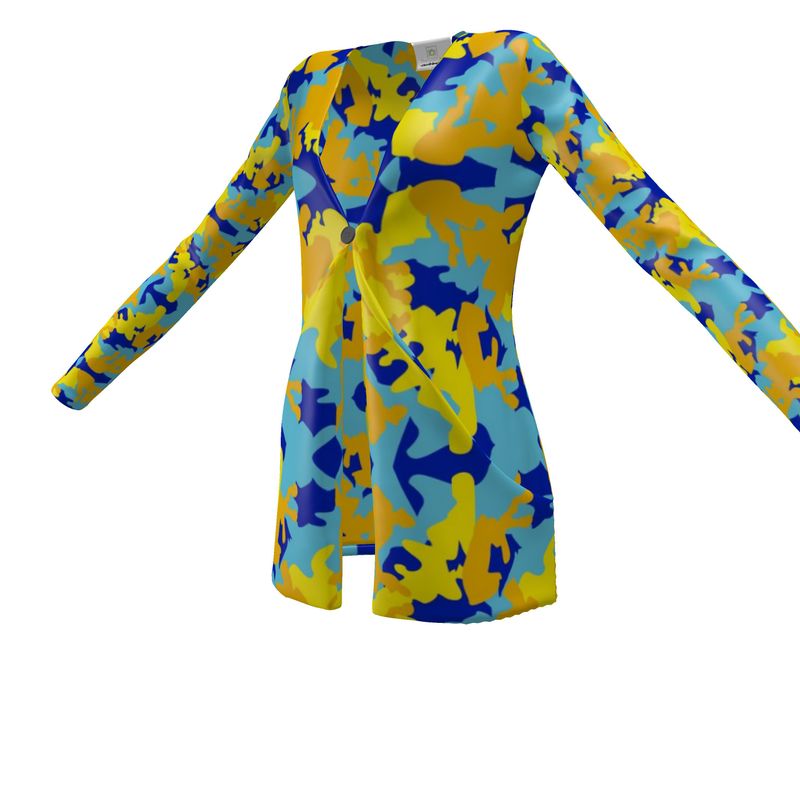 Yellow Blue Neon Camouflage Ladies Cardigan With Pockets by The Photo Access