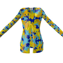 गैलरी व्यूवर में इमेज लोड करें, Yellow Blue Neon Camouflage Ladies Cardigan With Pockets by The Photo Access
