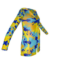 गैलरी व्यूवर में इमेज लोड करें, Yellow Blue Neon Camouflage Ladies Cardigan With Pockets by The Photo Access
