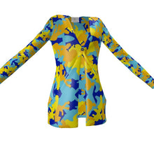 गैलरी व्यूवर में इमेज लोड करें, Yellow Blue Neon Camouflage Ladies Cardigan With Pockets by The Photo Access
