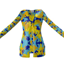 गैलरी व्यूवर में इमेज लोड करें, Yellow Blue Neon Camouflage Ladies Cardigan With Pockets by The Photo Access
