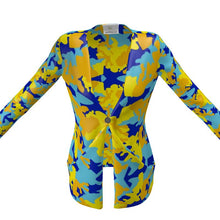 गैलरी व्यूवर में इमेज लोड करें, Yellow Blue Neon Camouflage Ladies Cardigan With Pockets by The Photo Access
