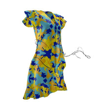 Cargar imagen en el visor de la galería, Yellow Blue Neon Camouflage Tea Dress by The Photo Access
