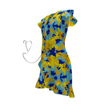 将图片加载到图库查看器，Yellow Blue Neon Camouflage Tea Dress by The Photo Access
