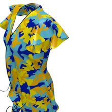 Lade das Bild in den Galerie-Viewer, Yellow Blue Neon Camouflage Tea Dress by The Photo Access
