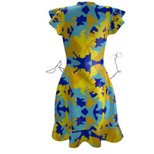 将图片加载到图库查看器，Yellow Blue Neon Camouflage Tea Dress by The Photo Access
