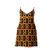 Cargar imagen en el visor de la galería, Abstract Red &amp; Yellow Geometric Slip Dress by The Photo Access

