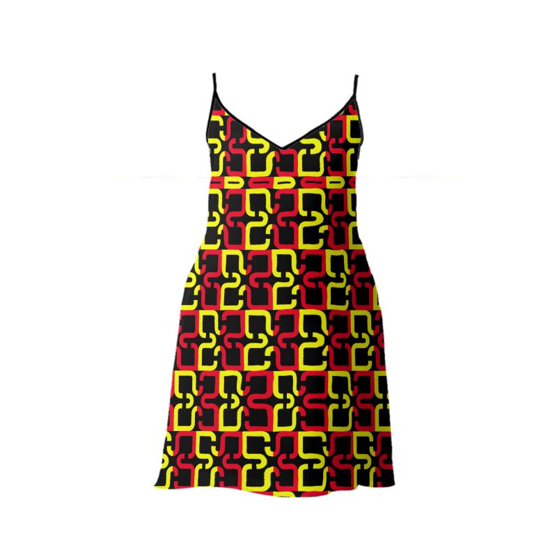 Abstract Red & Yellow Geometric Slip Dress by The Photo Access
