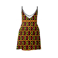 Cargar imagen en el visor de la galería, Abstract Red &amp; Yellow Geometric Slip Dress by The Photo Access
